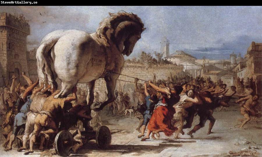 TIEPOLO, Giovanni Domenico The Building of the Trojan Horse The Procession of the Trojan Horse into Troy